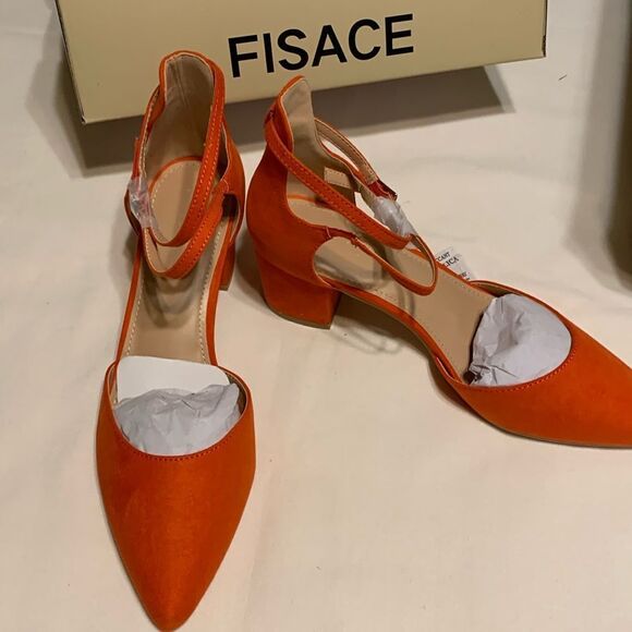 COPY - Size 8 Orange retro wedding dressy shoes with block heel - Picture 1 of 12